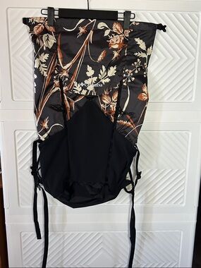 Columbia Black Floral Roll-Top Backpack with Rust Accents